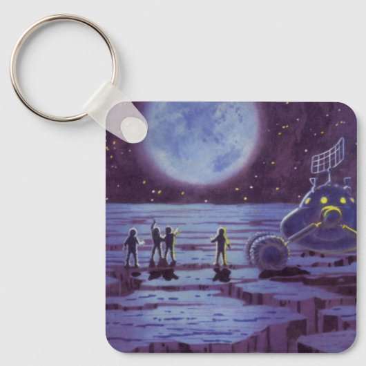 Oude sciencefiction-aardewagen - buitenaardse weze sleutelhanger (Voorkant)