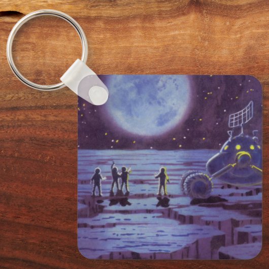 Oude sciencefiction-aardewagen - buitenaardse weze sleutelhanger (Voorkant)