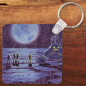 Oude sciencefiction-aardewagen - buitenaardse weze sleutelhanger (Achterkant)