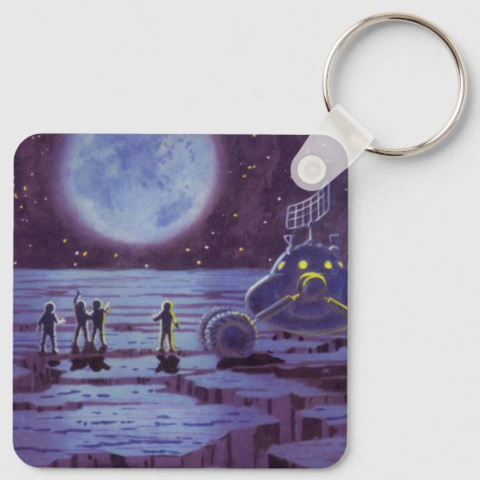 Oude sciencefiction-aardewagen - buitenaardse weze sleutelhanger (Achterkant)