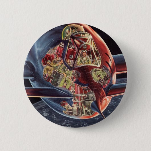 Oude Sciencefiction Astronaut Raket Ruimteschip Ronde Button 5,7 Cm (Voorkant)