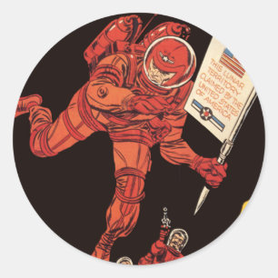 Oude sciencefiction, astronauten landen op de maan ronde sticker