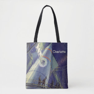 Oude sciencefiction-astronauten op een raket tote bag