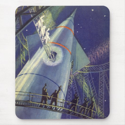 Oude sciencefiction-astronauten op een raketship muismat (Voorkant)