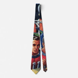 Oude Sciencefiction-astronauten repareren een robo Stropdas