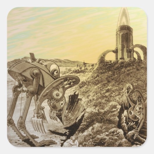 Oude Sciencefiction Buitenaardse Planeet Construct Vierkante Sticker (Voorkant)