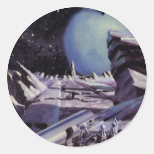 Oude sciencefiction, buitenaardse wezens op de maa ronde sticker