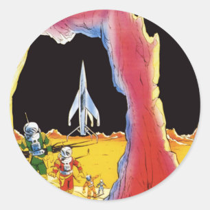 Oude sciencefiction, buitenaardse wezens op een pl ronde sticker