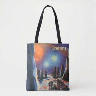 Oude sciencefiction buitenplaneet met buitenaardse tote bag