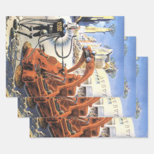 Oude Sciencefiction Futuristische Stad Buitenaards Inpakpapier Vel