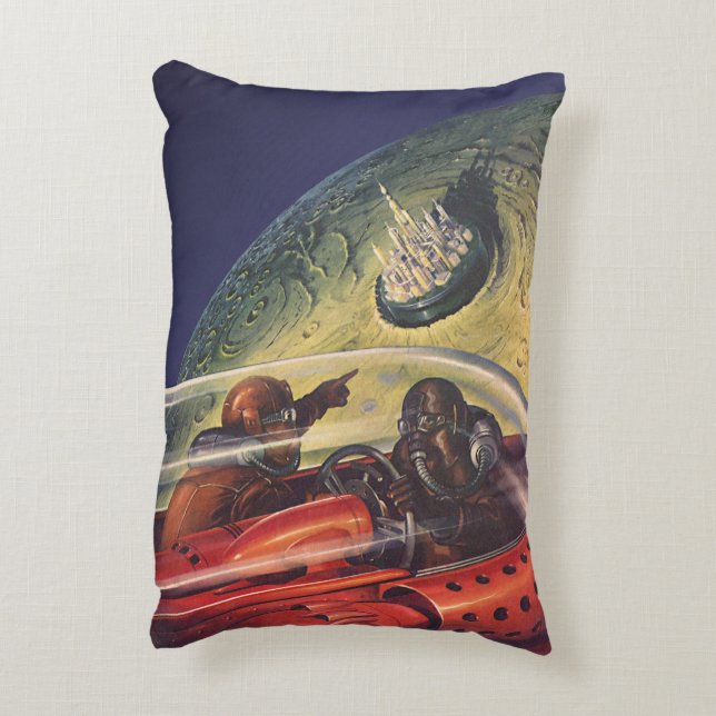 Oude Sciencefiction, Futuristische Stad op de Maan Accent Kussen (Achterkant (Verticaal))