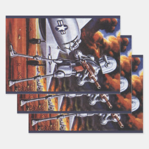 Oude sciencefiction militaire robotsoldaten inpakpapier vel