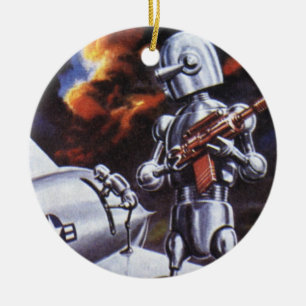 Oude sciencefiction militaire robotsoldaten keramisch ornament