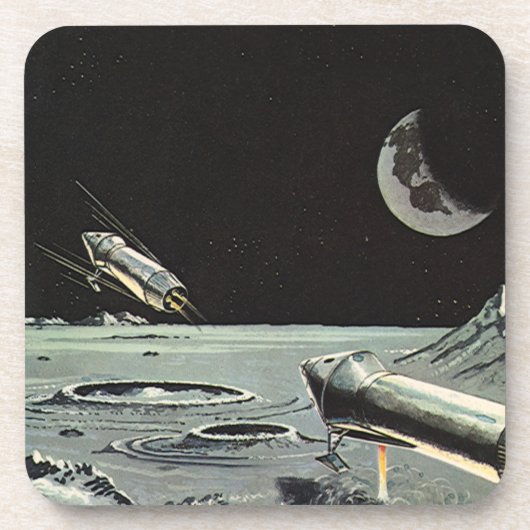 Oude sciencefiction, raketten maan planeten bier onderzetter (Voorkant)