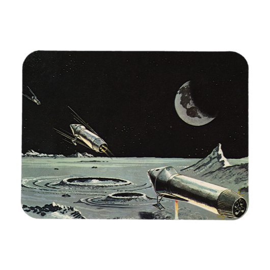 Oude sciencefiction, raketten maan planeten magneet (Horizontaal)