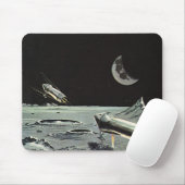 Oude sciencefiction, raketten maan planeten muismat (Met muis)