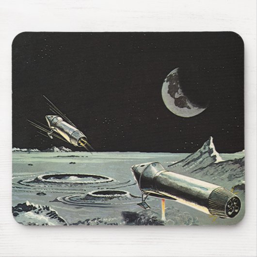 Oude sciencefiction, raketten maan planeten muismat (Voorkant)