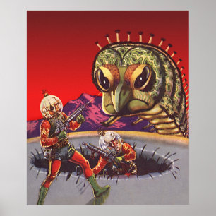 Oude sciencefiction reusachtige duizendpoot insect poster
