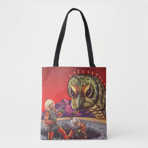 Oude sciencefiction reusachtige duizendpoot insect tote bag