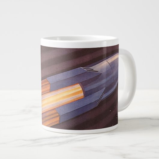 Oude sciencefiction-ruimteschip-raketten grote koffiekop (Voorkant rechts)