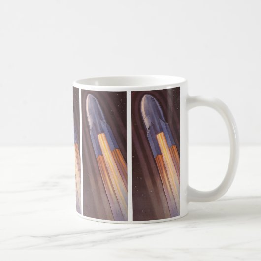 Oude sciencefiction-ruimteschipraketten koffiemok (Rechts)