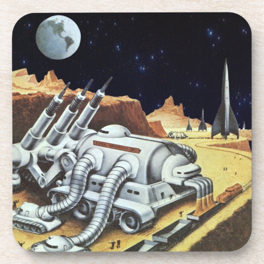 Oude sciencefiction, ruimtestation op de maan onderzetter (Voorkant)