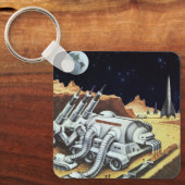Oude sciencefiction, ruimtestation op de maan sleutelhanger (Voorkant)