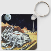 Oude sciencefiction, ruimtestation op de maan sleutelhanger (Achterkant)