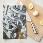 Oude sciencefiction, ruimtestation op de maan theedoek (Quarter Fold)