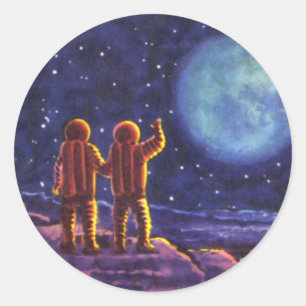 Oude sciencefiction, Sci-Fi astronauten op de maan Ronde Sticker