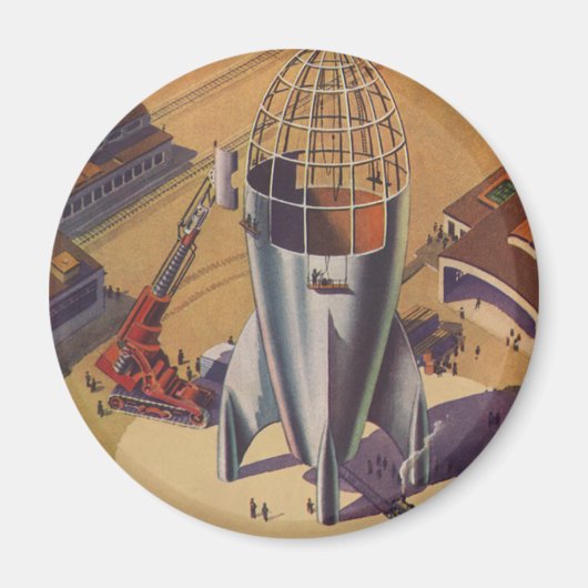Oude sciencefiction, Sci Fi, raket bouwen Magneet (Voorkant)