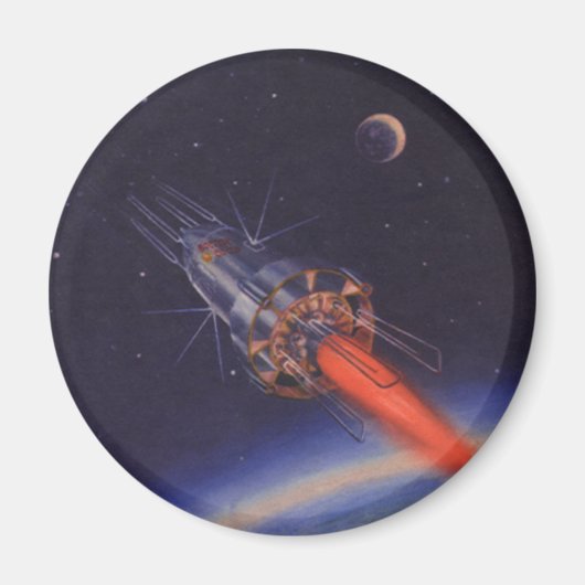 Oude sciencefiction, Sci Fi-raket boven de aarde Magneet (Voorkant)