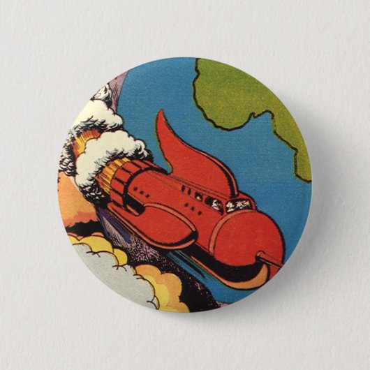 Oude sciencefiction, Sci Fi-raket boven de aarde Ronde Button 5,7 Cm (Voorkant)
