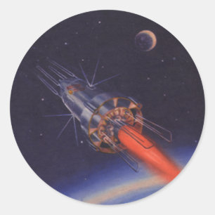 Oude sciencefiction, Sci Fi-raket boven de aarde Ronde Sticker