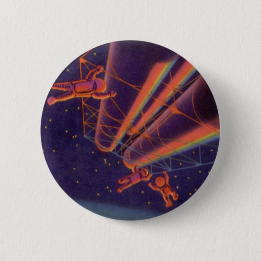 Oude sciencefiction, Sci Fi Regenboog Astronauten Ronde Button 5,7 Cm (Voorkant)
