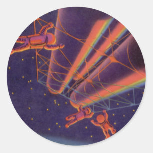 Oude sciencefiction, Sci Fi Regenboog Astronauten Ronde Sticker
