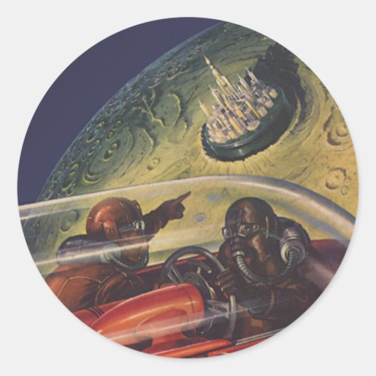 Oude sciencefiction, Sci Fi-stad op de maan Ronde Sticker (Voorkant)