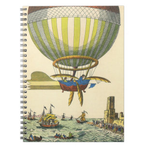 Oude sciencefiction stoomtijdperk hete luchtballon notitieboek