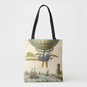Oude sciencefiction-stoomtijdperk hete luchtballon tote bag
