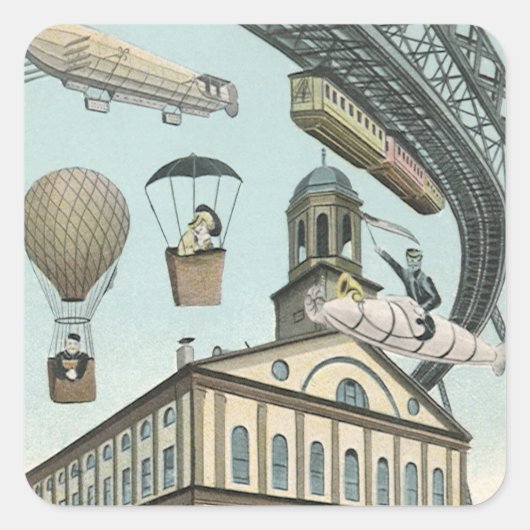 Oude sciencefiction, Victoriaanse stoompunkstad Vierkante Sticker (Voorkant)