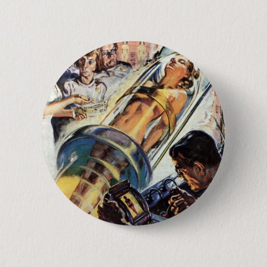 Oude Sciencefiction, Vrouw Lab Experiment Ronde Button 5,7 Cm (Voorkant)