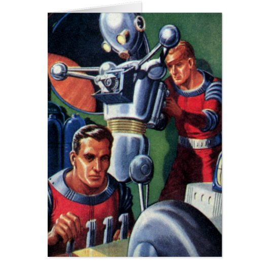 Oude sciencefictionastronauten repareren een robot (Voorkant)