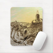 Oude sciencefictionbuitenaardse planeetconstructie muismat (Met muis)