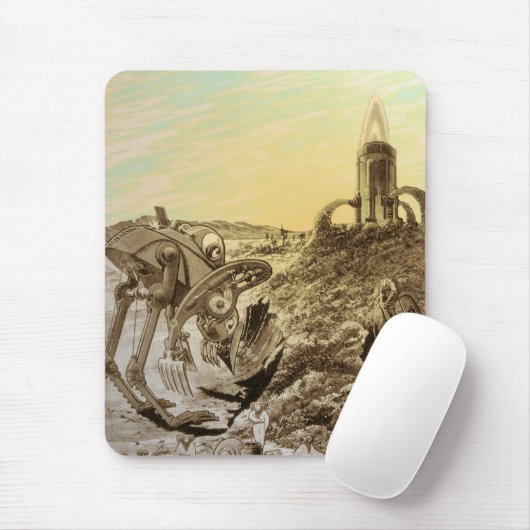 Oude sciencefictionbuitenaardse planeetconstructie muismat (Met muis)