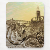 Oude sciencefictionbuitenaardse planeetconstructie muismat (Voorkant)