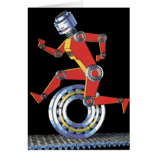 Oude sciencefictionrobot loopt met wiel