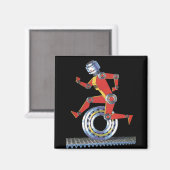 Oude sciencefictionrobot loopt met wiel magneet (Voorkant / Achterkant)
