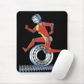 Oude sciencefictionrobot loopt met wiel muismat (Met muis)