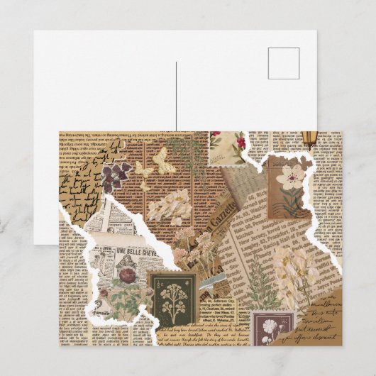 Oude Scrapbook Collage Antieke Ephemera Esthetiek Briefkaart (Voorkant / Achterkant)