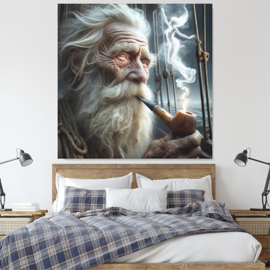 Oude Seaman roken een pijp Canvas Afdruk (Insitu (Slaapkamer))